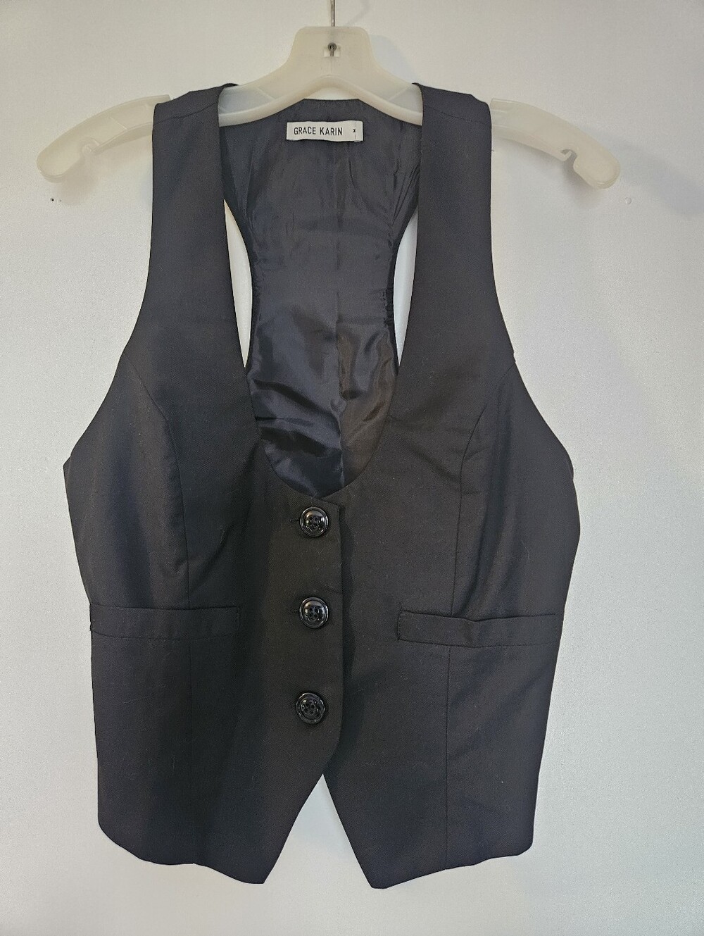 Grace Karin Sz M Black Women's Tailored Vest with Button Front